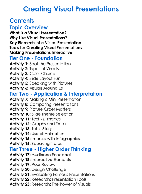 Creating Visual Presentations Worksheet Activity Booklet