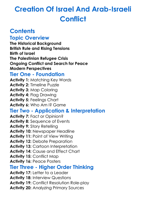 Creation Of Israel And Arab-Israeli Conflict Worksheet Activity Booklet