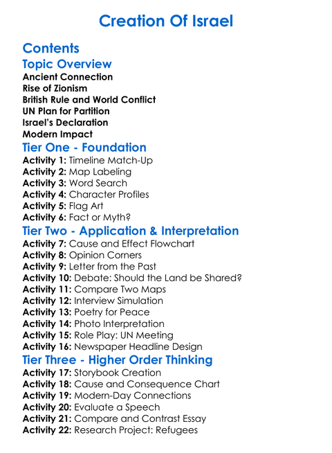 Creation Of Israel Worksheet Activity Booklet