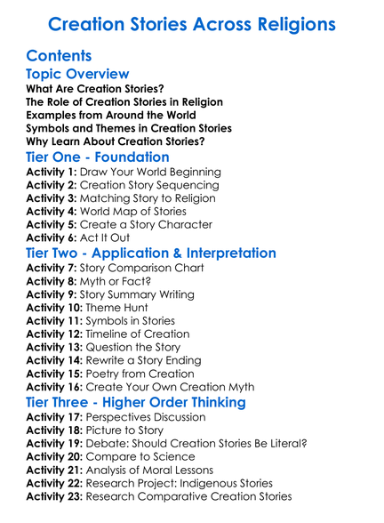 Creation Stories Across Religions Worksheet Activity Booklet