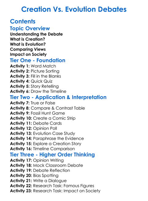 Creation Vs Evolution Debates Worksheet Activity Booklet