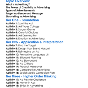 Creative Advertising Concepts Worksheet Activity Booklet