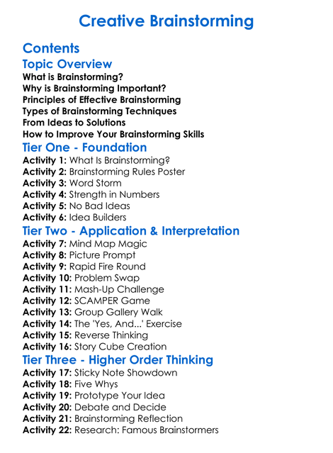 Creative Brainstorming Worksheet Activity Booklet