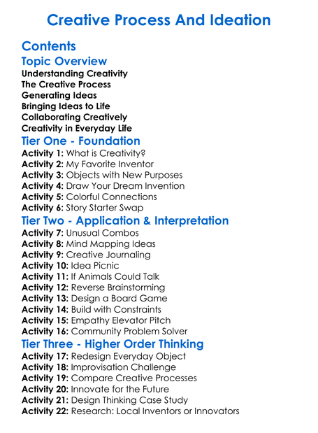 Creative Process And Ideation Worksheet Activity Booklet