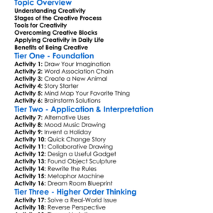 Creative Process Worksheet Activity Booklet
