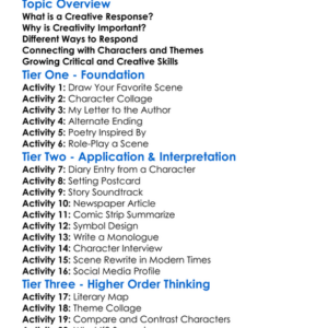 Creative Response To Literature Worksheet Activity Booklet