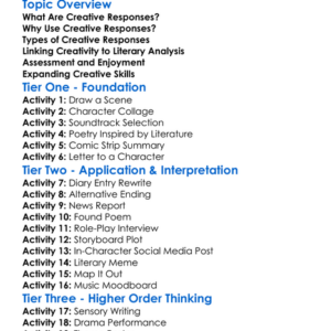 Creative Responses To Literature Worksheet Activity Booklet