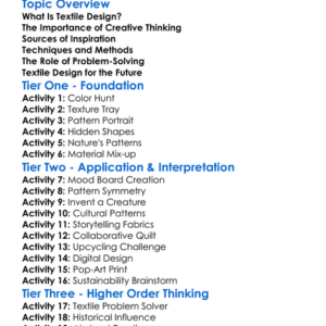 Creative Thinking In Textile Design Worksheet Activity Booklet