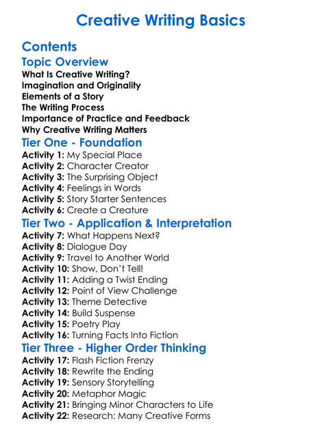 Creative Writing Basics Worksheet Activity Booklet