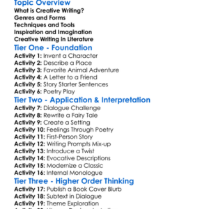 Creative Writing In Literature Worksheet Activity Booklet