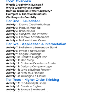 Creativity In Business Worksheet Activity Booklet