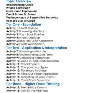 Credit And Borrowing Basics Worksheet Activity Booklet