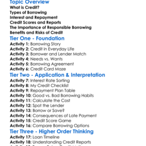 Credit And Borrowing Fundamentals Worksheet Activity Booklet