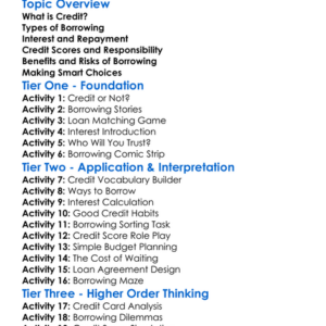 Credit And Borrowing Worksheet Activity Booklet