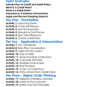 Credit And Debit Notes Worksheet Activity Booklet