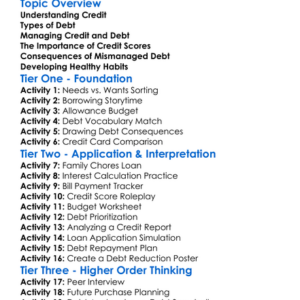 Credit And Debt Management Worksheet Activity Booklet
