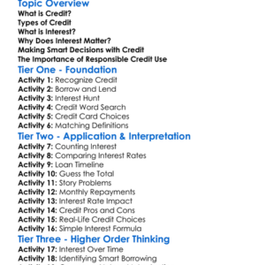 Credit And Interest Worksheet Activity Booklet