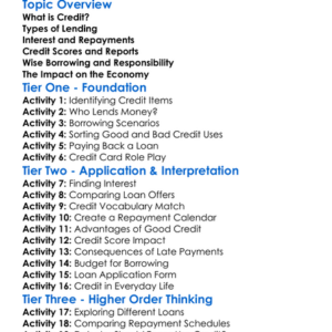 Credit And Lending Worksheet Activity Booklet