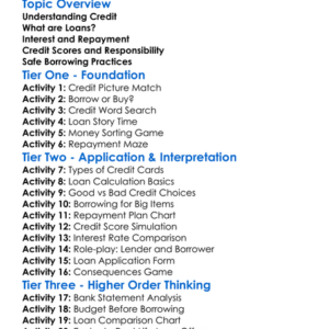 Credit And Loans Worksheet Activity Booklet
