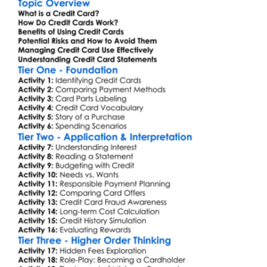 Credit Card Use And Management Worksheet Activity Booklet