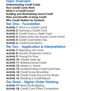 Credit Cards And Credit Scores Worksheet Activity Booklet