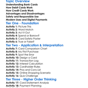 Credit Cards And Debit Cards Worksheet Activity Booklet