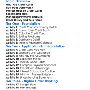 Credit Cards And Debt Worksheet Activity Booklet
