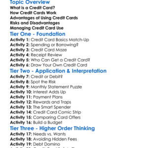Credit Cards Usage And Risks Worksheet Activity Booklet