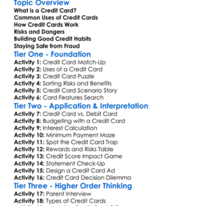Credit Cards Uses And Risks Worksheet Activity Booklet