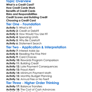 Credit Cards Worksheet Activity Booklet
