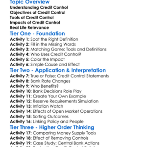 Credit Control Worksheet Activity Booklet