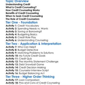 Credit Counseling Worksheet Activity Booklet