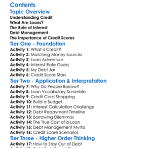 Credit Loans And Debt Management Worksheet Activity Booklet