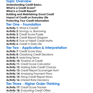 Credit Scores And Credit Reports Worksheet Activity Booklet