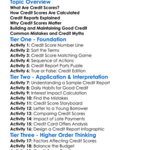 Credit Scores And Reports Worksheet Activity Booklet