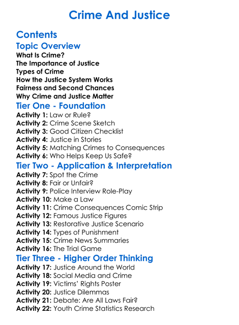 Crime And Justice Worksheet Activity Booklet