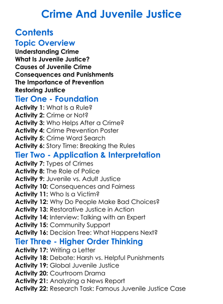 Crime And Juvenile Justice Worksheet Activity Booklet