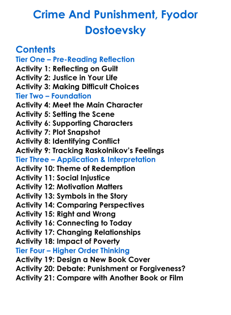 Crime And Punishment Fyodor Dostoevsky Worksheet Activity Booklet