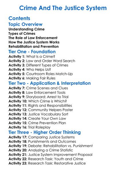 Crime And The Justice System Worksheet Activity Booklet