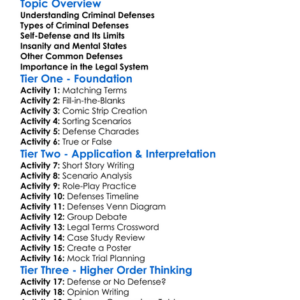 Criminal Defenses Worksheet Activity Booklet