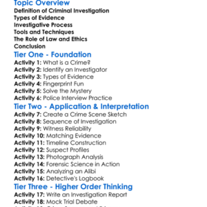 Criminal Investigation Worksheet Activity Booklet