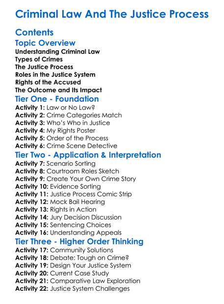 Criminal Law And The Justice Process Worksheet Activity Booklet