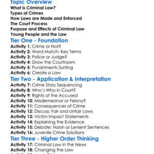 Criminal Law Worksheet Activity Booklet