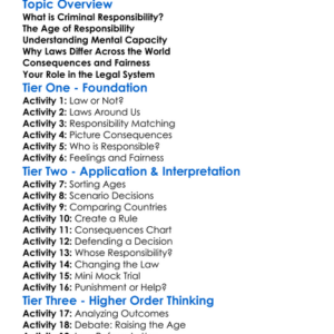 Criminal Responsibility Worksheet Activity Booklet