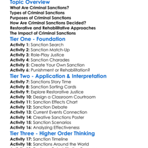 Criminal Sanctions Worksheet Activity Booklet