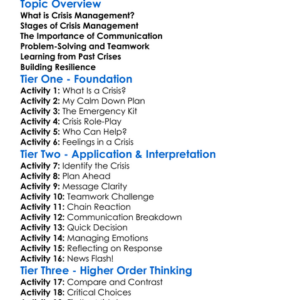 Crisis Management Worksheet Activity Booklet