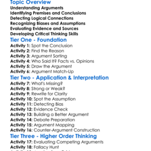 Critical Analysis Of Arguments Worksheet Activity Booklet