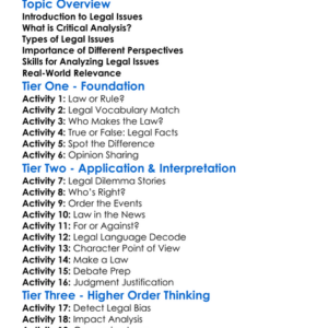 Critical Analysis Of Legal Issues Worksheet Activity Booklet