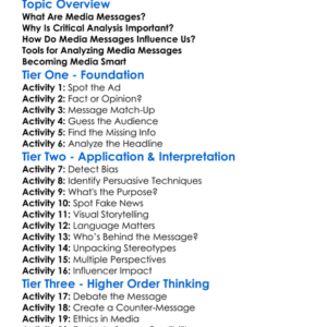 Critical Analysis Of Media Messages Worksheet Activity Booklet