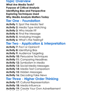 Critical Analysis Of Media Texts Worksheet Activity Booklet
